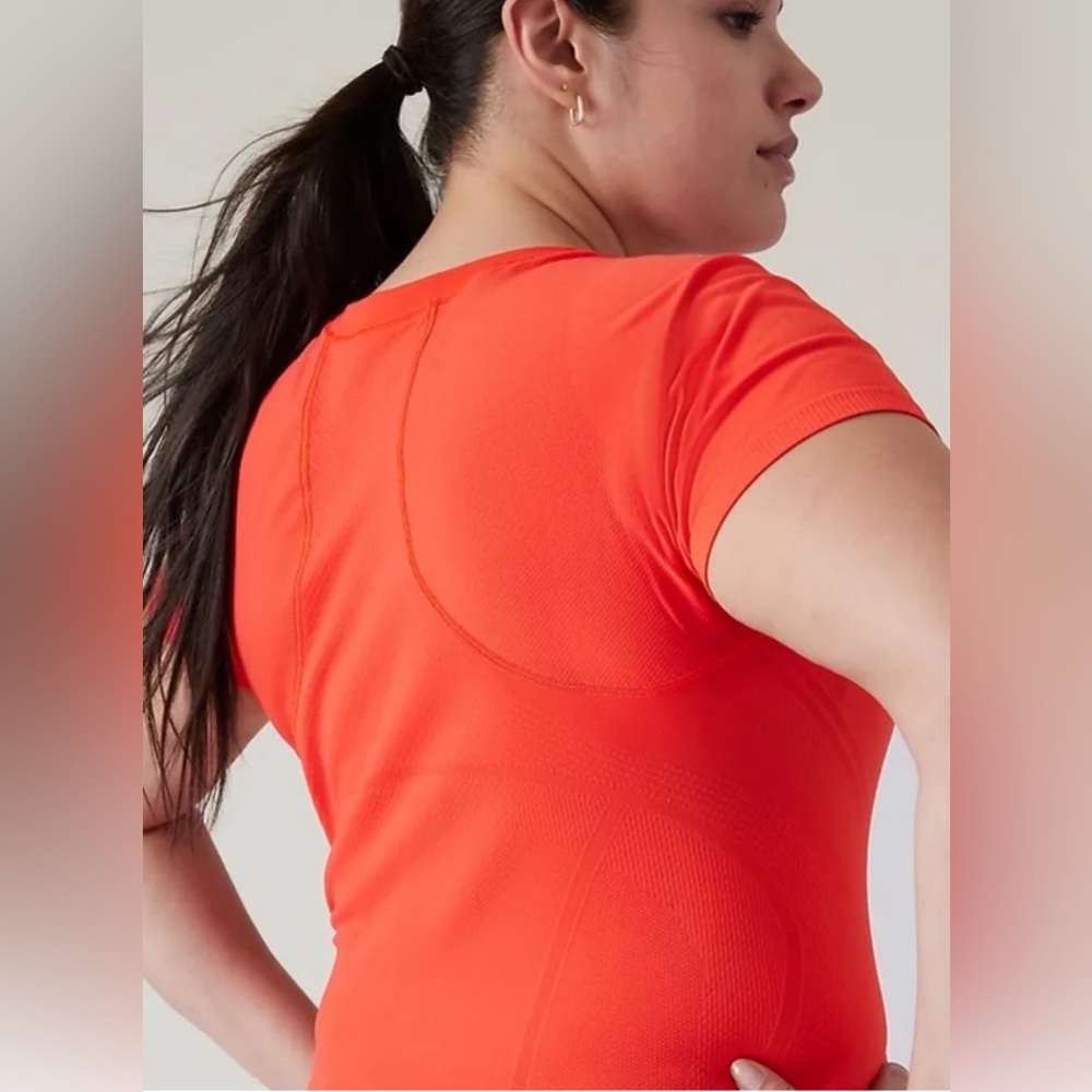 Athleta Fastest Track Top Neon Orange Short Sleeve Tee Size L